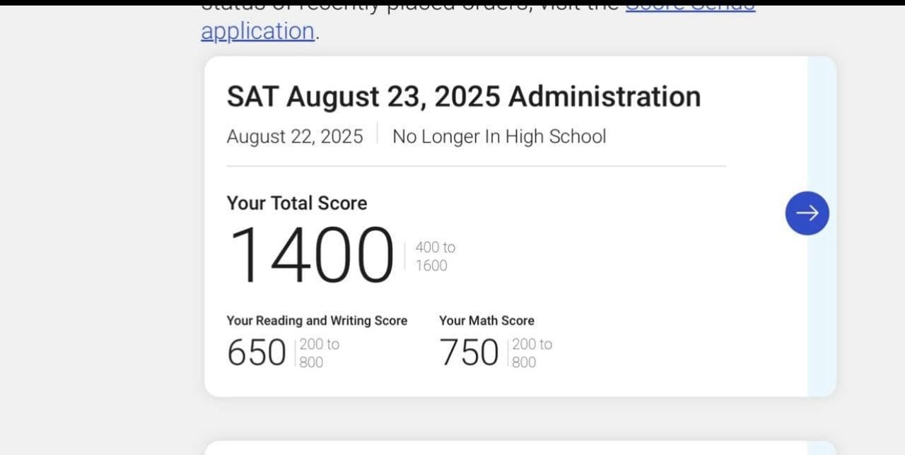 Скриншот результата SAT студента